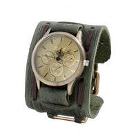 Men's Wrap Wristwatch Wide Band Leather Cuff Watch Adjustable Fit