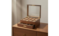 Two-Layer Watch Box Pull-out Drawer Lockable Watch Organizer Gold-Tone Hardware