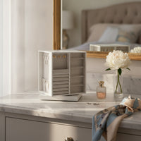 Rotating Jewelry Box Multiple-Drawer Jewelry Storage Box with Hooks Compact Organizer for Dresser, Bedroom