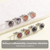 2 Pieces French Cuff Links Elegant Design Round Precious Stone Cufflinks