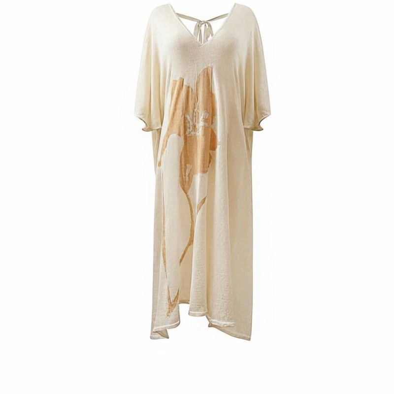 Hand-Painted Kaftan, Flower Graffiti, Loose Sun Protection, V-Back, Women
