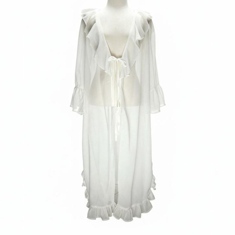 Sheer Kimono Cardigan, Loose Frill Beach Cover Up, Sun Protection Dress