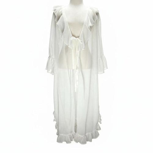 Sheer Kimono Cardigan, Loose Frill Beach Cover Up, Sun Protection Dress