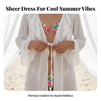 Sheer Kimono Cardigan, Loose Frill Beach Cover Up, Sun Protection Dress