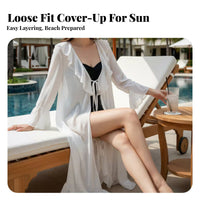 Sheer Kimono Cardigan, Loose Frill Beach Cover Up, Sun Protection Dress