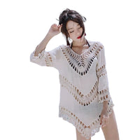 Beach Cover Up, Hollow Knit Loose Top, Sun Protection for Women