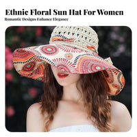 Women's Wide Brim Sun Hat, Ethnic Style, Beach, Holiday, Travel Protection