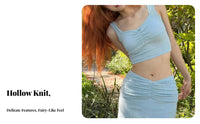 Knit Hollow Sweet Fairy Set, Women's navy lavender, Beach holiday openworkfit, Detachable Chest Pad