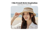 Women's French Retro Hat, Hollow Woven Flat Top, Short Brim, Summer Holiday