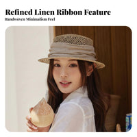 Women's French Retro Hat, Hollow Woven Flat Top, Short Brim, Summer Holiday