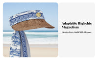 Women's Sun Hat, Chinese Porcelain Design, Navy & Cream, Stylish, Premium Look, Beach Holiday
