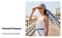 Women's Sun Hat, Chinese Porcelain Design, Navy & Cream, Stylish, Premium Look, Beach Holiday