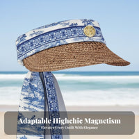 Women's Sun Hat, Chinese Porcelain Design, Navy & Cream, Stylish, Premium Look, Beach Holiday