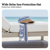 Women's Sun Hat, Chinese Porcelain Design, Navy & Cream, Stylish, Premium Look, Beach Holiday