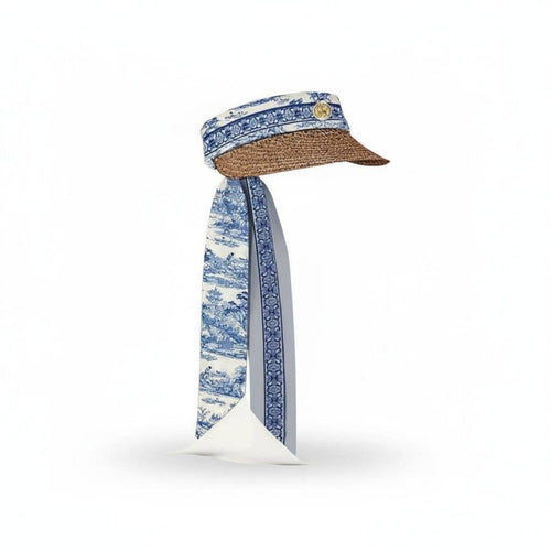 Women's Sun Hat, Chinese Porcelain Design, Navy & Cream, Stylish, Premium Look, Beach Holiday
