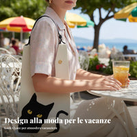 Cat Series Beach Bag, Detachable Strap, Cream, Holiday, 2025