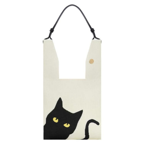 Cat Series Beach Bag, Detachable Strap, Cream, Holiday, 2025