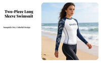 Women's Rash Guard Swimsuit, Long Sleeve, Sun Protection, Quick Dry, Two Piece, Surfing, Snorkeling, Holiday