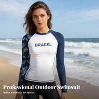 Women's Rash Guard Swimsuit, Long Sleeve, Sun Protection, Quick Dry, Two Piece, Surfing, Snorkeling, Holiday