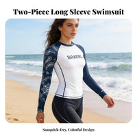 Women's Rash Guard Swimsuit, Long Sleeve, Sun Protection, Quick Dry, Two Piece, Surfing, Snorkeling, Holiday