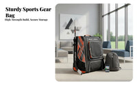 Kids Ice Sports Gear Bag, Inline Sports Equipment Trolley, Sit-On Suitcase, Black Orange