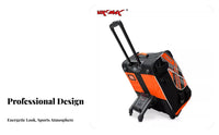 Kids Ice Sports Gear Bag, Inline Sports Equipment Trolley, Sit-On Suitcase, Black Orange