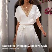 Lace V-Neck Dress, Summer Relaxed, Split Hem, Stylish Women, European