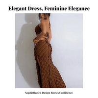 Elegant Alabaster Hollow Ruffle Maxi Dress, Sleeveless Halter Neck