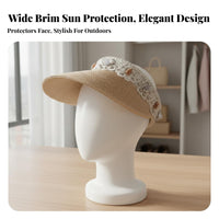 Raffia Visor Hat, Luxury Water Bead Lace Headband, Elegant Women's Holiday Accessory