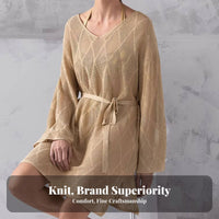 Summer Beach Cover Up, Long Sleeve, Hollow Knit, Sun Protection for Women