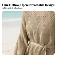 Summer Beach Cover Up, Long Sleeve, Hollow Knit, Sun Protection for Women