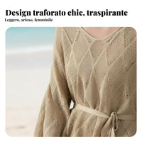 Summer Beach Cover Up, Long Sleeve, Hollow Knit, Sun Protection for Women