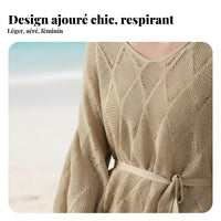 Summer Beach Cover Up, Long Sleeve, Hollow Knit, Sun Protection for Women