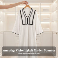 Elegant V-Neck Linen Dress Lace Summer Cream Women