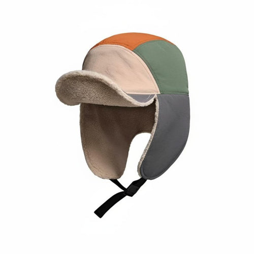 Outdoor Lamb Wool Trapper Hat, Color Block, Ear Protection, Thick, Winter Warmth