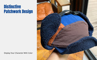 Outdoor Lamb Wool Trapper Hat, Color Block, Ear Protection, Thick, Winter Warmth