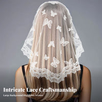 Cream Lace Headscarf, Single Ply, Floral Embellishment Ceremony