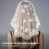 Cream Lace Headscarf, Single Ply, Floral Embellishment Ceremony