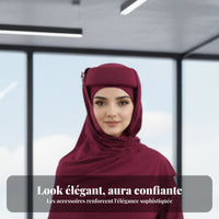Muslim Headscarf Hat, Solid Color Sponge, Turban with Brooch, Women