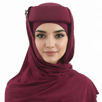 Muslim Headscarf Hat, Solid Color Sponge, Turban with Brooch, Women