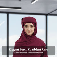 Muslim Headscarf Hat, Solid Color Sponge, Turban with Brooch, Women
