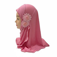 Girls Headscarf, Arab Prayer Hat, Two-Flower, Soft Ice Silk