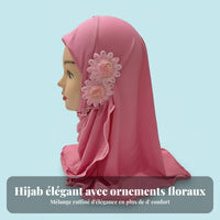 Girls Headscarf, Arab Prayer Hat, Two-Flower, Soft Ice Silk