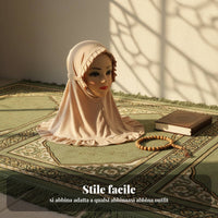 Girls Hijab, Ruffled Headscarf with Foliage Trim, Soft Ice Silk for Prayer