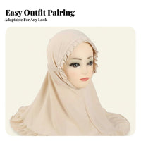 Girls Hijab, Ruffled Headscarf with Foliage Trim, Soft Ice Silk for Prayer