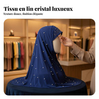 Malaysian Hijab, Crystal Linen, Bead Decor, Prayer Scarf, Women, H016