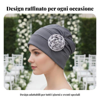 Elegant Turban Hat, Floral Accent, Chemo, Wedding, Women's Headwear