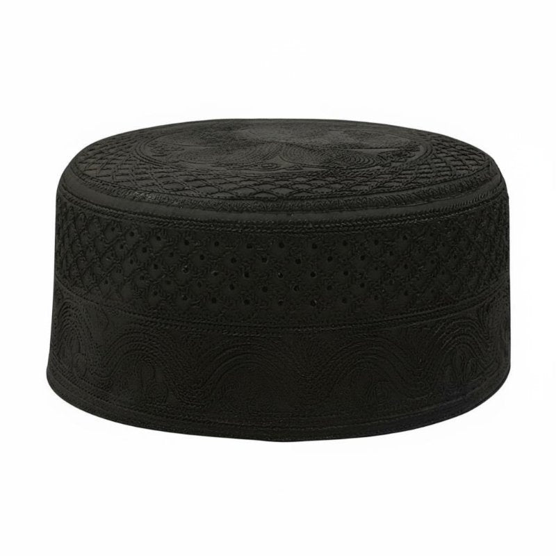 Embroidered Muslim Prayer Cap for Men, Flat Top, Mesh, Saudi Style, Polyester