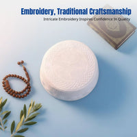 Embroidered Muslim Prayer Cap for Men, Flat Top, Mesh, Saudi Style, Polyester