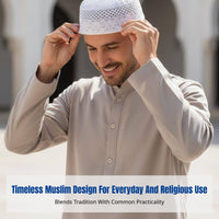 Embroidered Muslim Prayer Cap for Men, Flat Top, Mesh, Saudi Style, Polyester